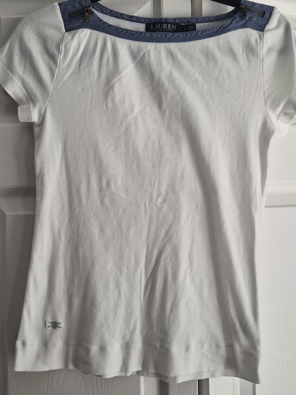 Lauren Ralph Lauren White Tee with Chambray Trim